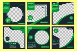 Set Editable square banner layout template - abstract, minimal, modern design background in green and black color. Suitable for social media post, stories, story, flyer. Vector illustration