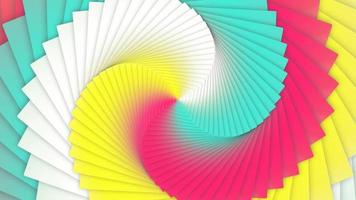 Pink red, yellow, aqua and white twirling colored squares animation loop. Spinning seamless color layers background. Twisting action motion multicolor backdrop. video