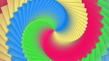 Red pink, lime, light yellow and deep sky blue twirling colored squares animation loop. Spinning seamless color layers background. Twisting action motion multicolor backdrop. video