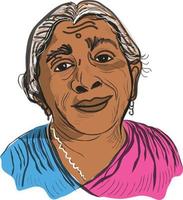 Sarojini Naidu Indian activist, vector image of sarojini naidu.  Naidu's work as a poet earned her the sobriquet 'the Nightingale of India', by Mahatma Gandhi.