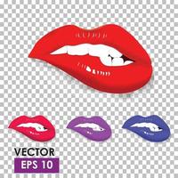 Open Mouth with Red Lips Biting. womens mouth. Vector illustration.