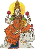 The Hindu goddess of wealth Lakshmi Seated on White Elephant vector