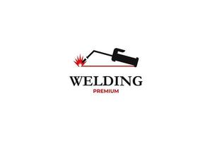 Flat illustration welding torch logo design. Welder tool with spark vector design. Welding work logotype