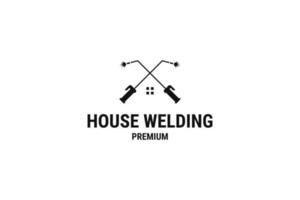 Flat illustration welding torch logo design with house icon vector