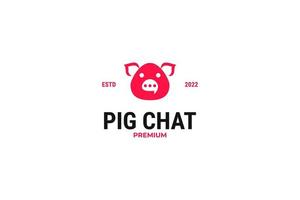 Flat minimalist pig chat logo design vector template illustration idea