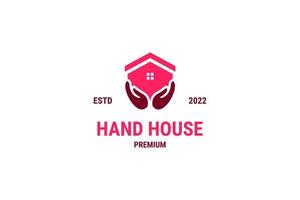 Flat illustration of home and hand logo design idea vector
