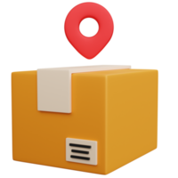 Boîte en carton de rendu 3d avec carte de pointeur de broche rouge isolée png