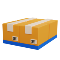 3d rendering four cardboard boxes arranged on a blue wooden plank isolated png