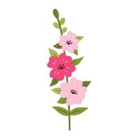 Cute pink snapdragon flower with leaves isolated on white background. Vector illustration in hand-drawn flat style. Perfect for cards, logo, decorations, spring and summer designs. Botanical clipart.