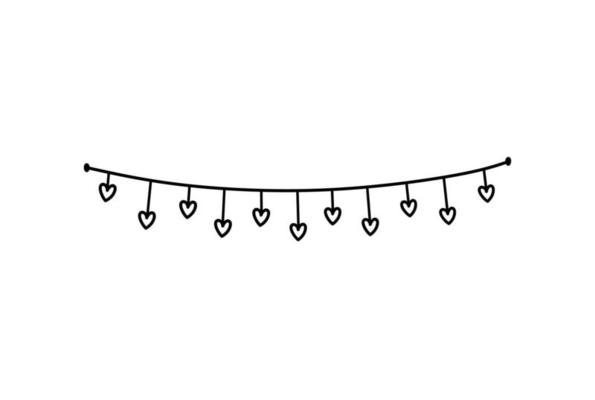 Cute bunting with hearts isolated on white background. Festive garland. Vector hand-drawn illustration in doodle style. Perfect for holiday designs, cards, decorations, logo.