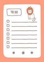 To do list template decorated by kawaii strawberry cat. Cute design of schedule, daily planner or checklist. Vector hand-drawn illustration. Perfect for planning, notes and self-organization.