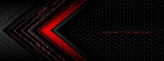 Abstract red grey metal black cyber circuit futuristic technology geometric on hexagon mesh design modern background vector