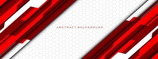 Abstract red white cyber circuit futuristic technology geometric on grey hexagon mesh design modern background vector