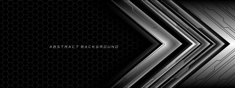 Abstract silver grey metal black cyber circuit futuristic technology geometric on hexagon mesh design modern background vector
