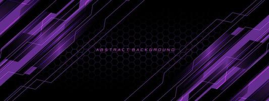 Abstract violet neon cyber circuit futuristic technology geometric on black hexagon mesh design modern background vector