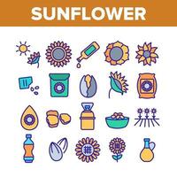 Sunflower Products Collection Icons Set Vector