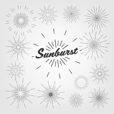 Vintage Element Sunburst Set Vector. Circle Sun. Graphic Frame. Hand Drawn Shape. Ray Stamp. Old Emblem Text. Banner Sunbeam. Illustration