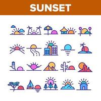 Sunset Or Sunrise Collection Icons Set Vector