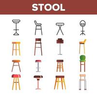 Stool, Sitting Furniture Vector Linear Icons Set