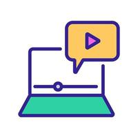 watching video on laptop icon vector outline illustration