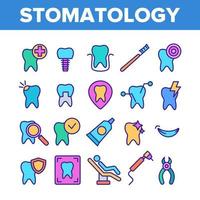 conjunto de iconos lineales de vector de estomatología y odontología de color