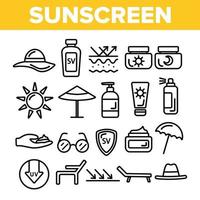 Sunscreen, UV Defence Vector Thin Line Icons Set