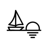 sunset sea ship icon vector outline illustration