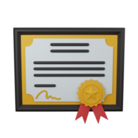 Certificato di rendering 3d isolato utile per l'illustrazione del design aziendale, aziendale e finanziario png