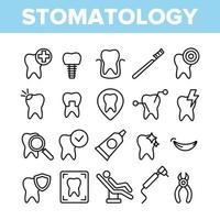 estomatología y odontología vector conjunto de iconos lineales