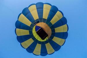 Colorful hot air balloon flying in the blue sky photo