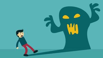 Animated Anxiety Disorder Illustration. Male vector character afraid of his own shadow. video