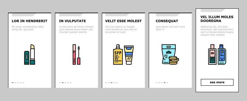 Cosmetics Package Beauty Product Onboarding Icons Set Vector