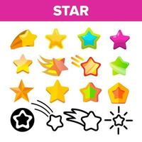 Star Icon Set Vector. Gold Bright Star Icons. Sky Cosmos Object. Rating Sign. Winner Shape. Line, Flat Illustration vector