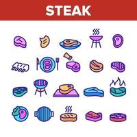 Meat Steak Collection Elements Icons Set Vector