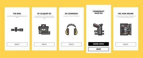 Shooting Weapon And Accessories Onboarding Icons Set Vector