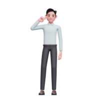 hombre de negocios posando con el dedo de la paz, 3d render ilustración de personaje de hombre de negocios png