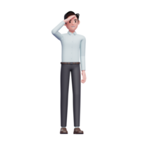 Homme d'affaires 3d regardant loin, illustration de personnage de leader visionnaire de rendu 3d png