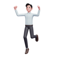 3d man jumping in the air celebrating, 3D render businessman character illustration png