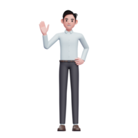 empresário acenando com a mão dizendo oi, renderização 3d ilustração de personagem de saudação de empresário