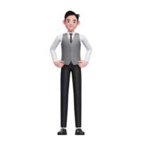 man with hand on waist wearing a gray office vest png