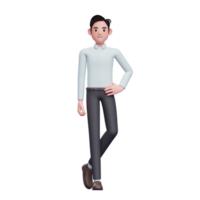 businessman standing with hand on waist and legs crossed, 3D render businessman character illustration
