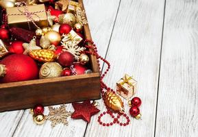 Box with Christmas decorations photo