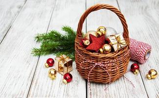 Christmas baubles in basket photo