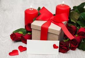 Red roses and gift box photo