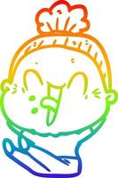 rainbow gradient line drawing cartoon happy old woman vector