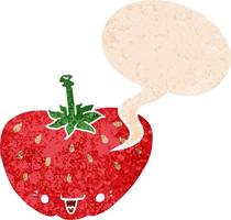 cartoon strawberry and speech bubble in retro textured style vector