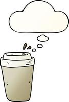 cartoon coffee cup and thought bubble in smooth gradient style vector