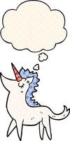 cartoon unicorn and thought bubble in comic book style vector