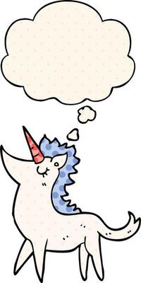 cartoon unicorn and thought bubble in comic book style