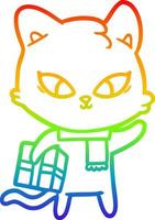 arco iris gradiente línea dibujo lindo gato de dibujos animados vector